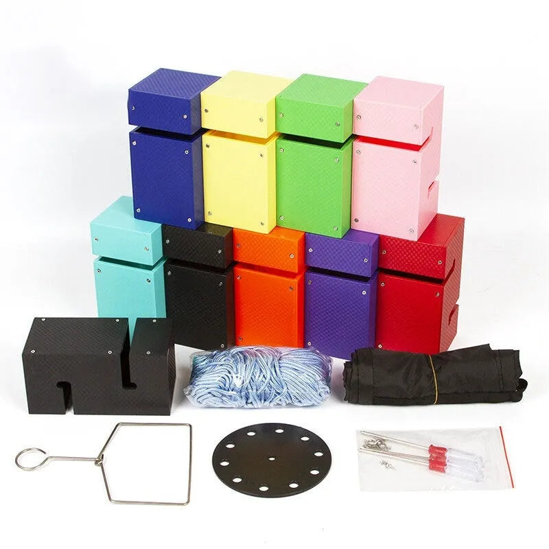 Outdoor team building equipment set with ABS plastic blocks, pull ropes, and connection frame