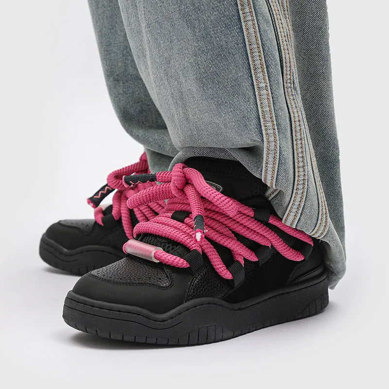 Casual lace-up shoes with thick rubber sole and breathable mesh upper in multiple colour options