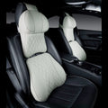 Leather embossed lumbar support pillow and matching headrest car cushion set
