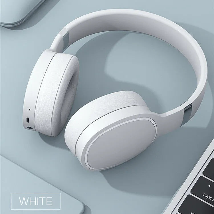 Wireless Bluetooth headset in black, blue, grey, or white colour with over-ear design.