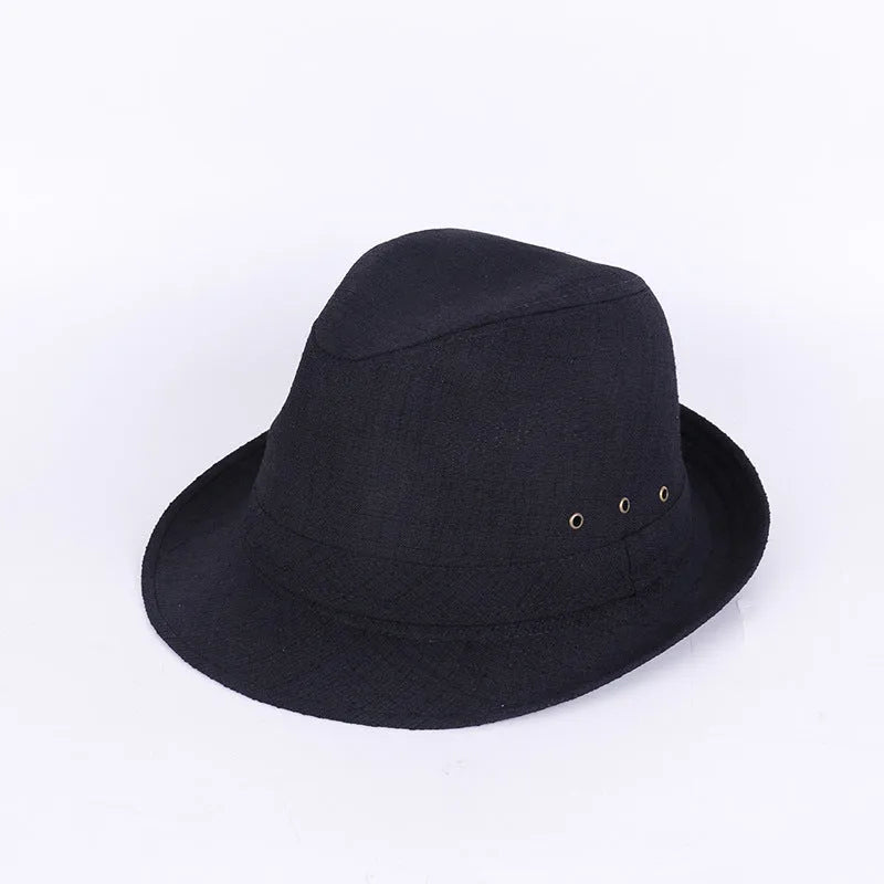 A men's fedora hat for mature gentlemen in thickened suit material or linen, shown in classic colours.