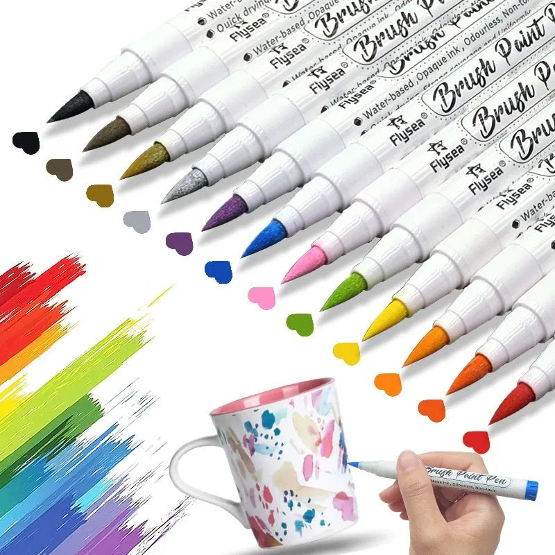 Soft head gouache pen set with pressure-free acrylic ink for hand painting and crafts