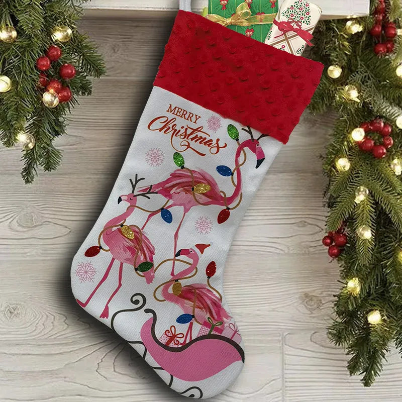 Cloth Christmas stocking measuring 46cm by 28cm in American decorative style