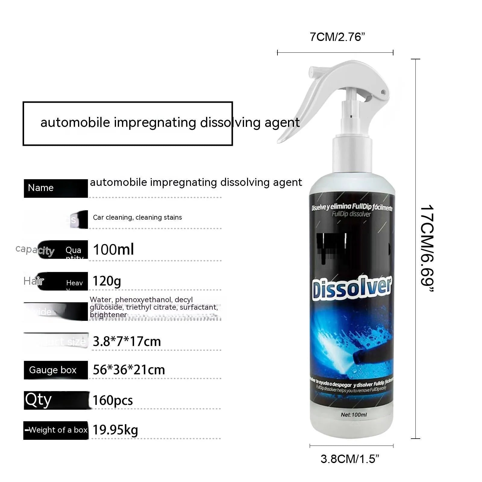 100ml bottle of car foam cleaning spray for paint polishing and seat stain removal