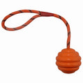 Rubber dog training ball with rope knot texture in assorted colours