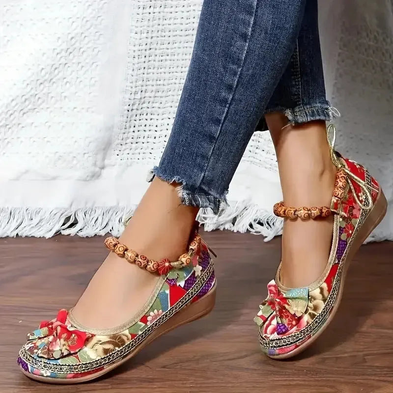 Women's plus size ethnic platform sandals with elastic band and cloth upper