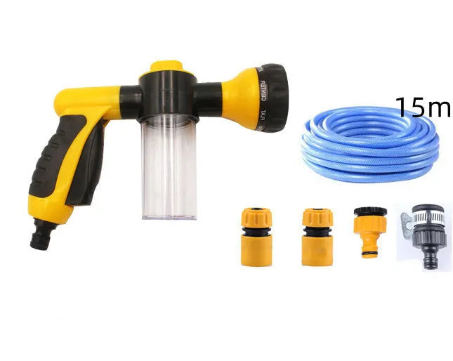 Green high-pressure foam spray water gun with adjustable nozzle for car and garden cleaning.