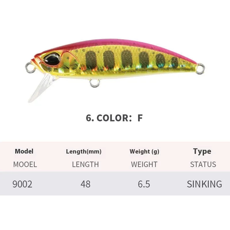 Japanese 48mm hard plastic fishing lure for snakehead and mandarin fish in multiple colour options