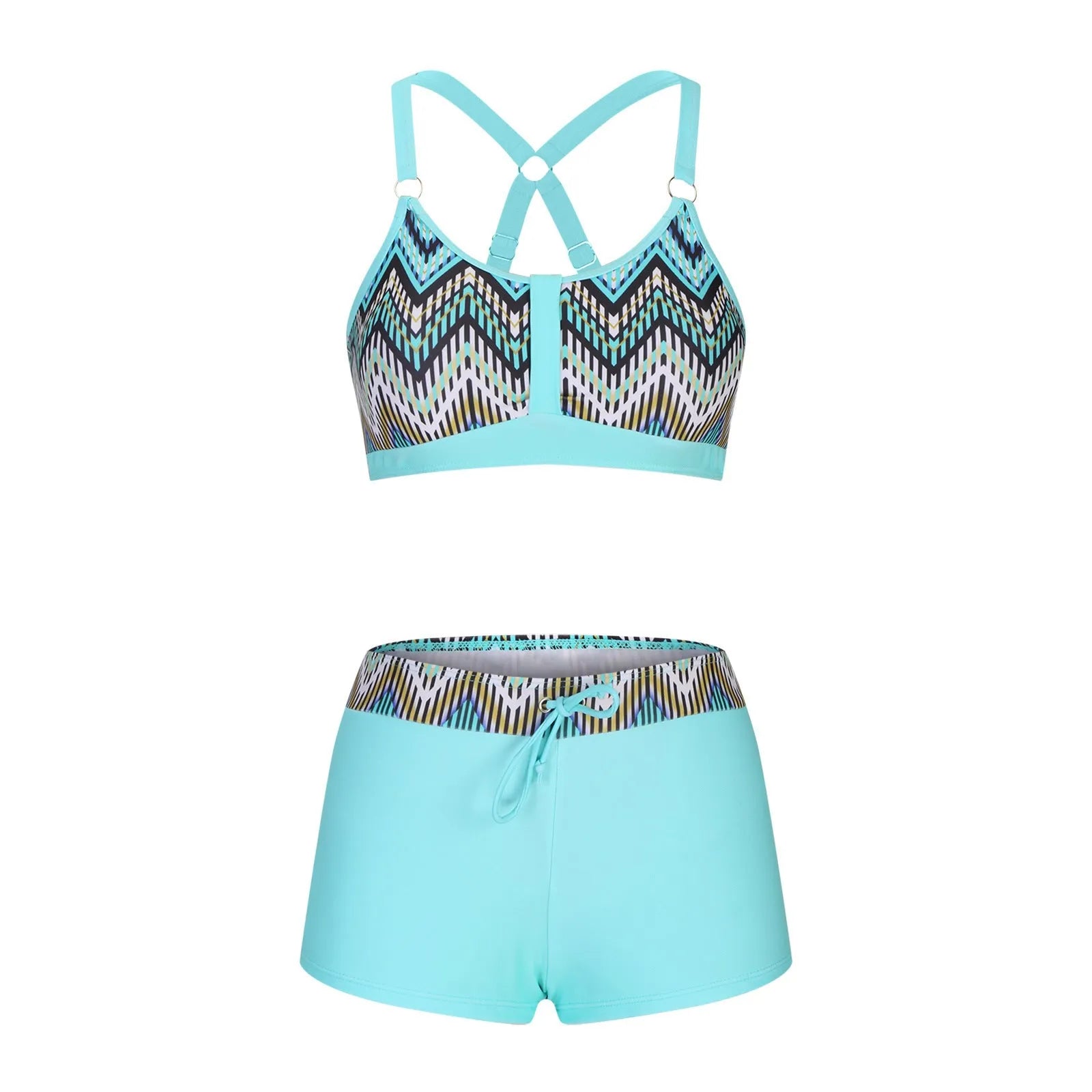 Women's floral printed bikini swimsuit with bra and shorts in polyester fabric