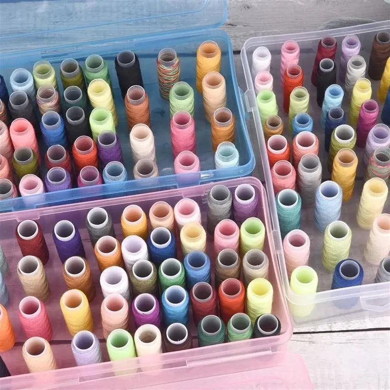 Plastic embroidery storage box with 42 compartments in transparent, pink, or blue colour options