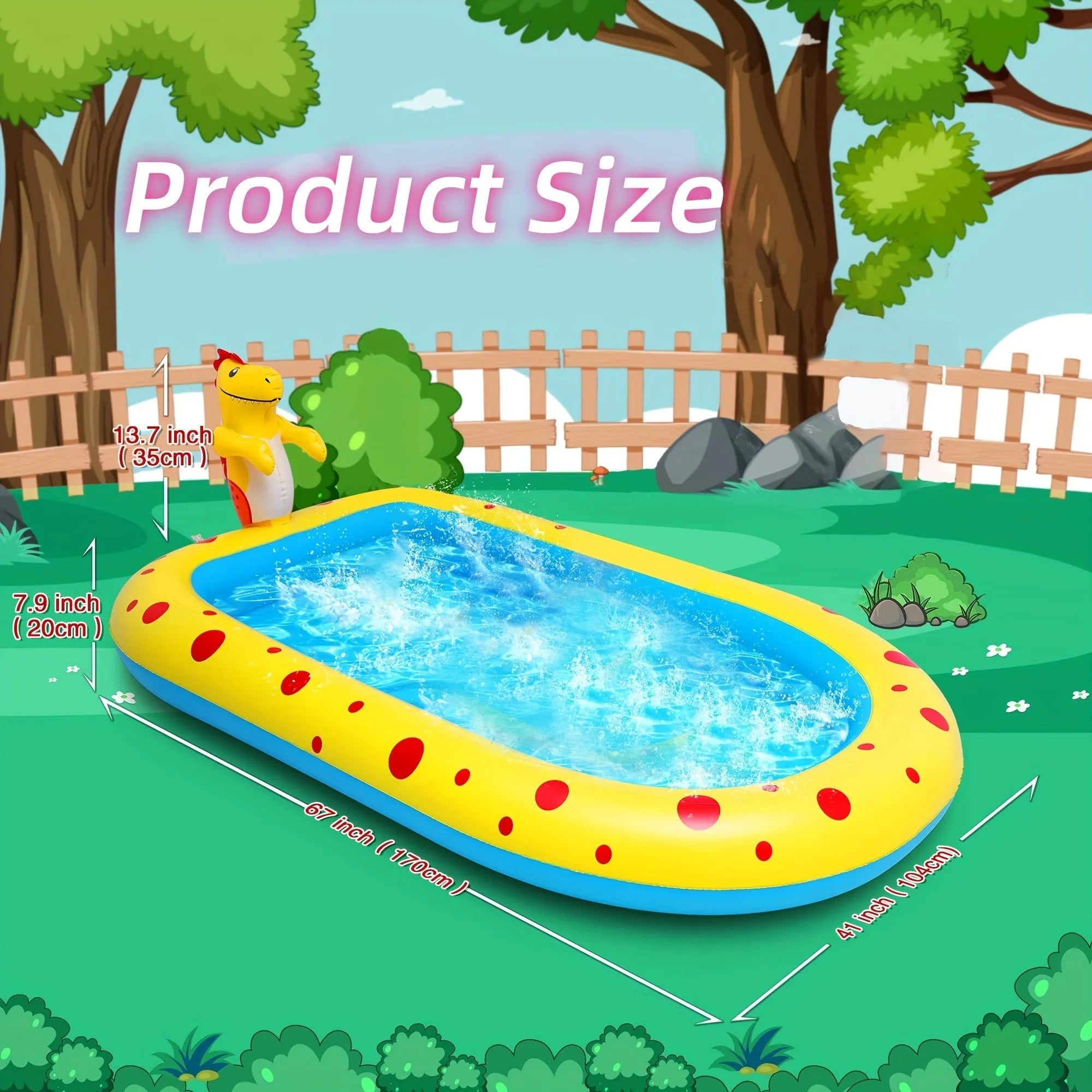 Blue dinosaur water spray pool play mat for kids measuring 170cm with water spray feature