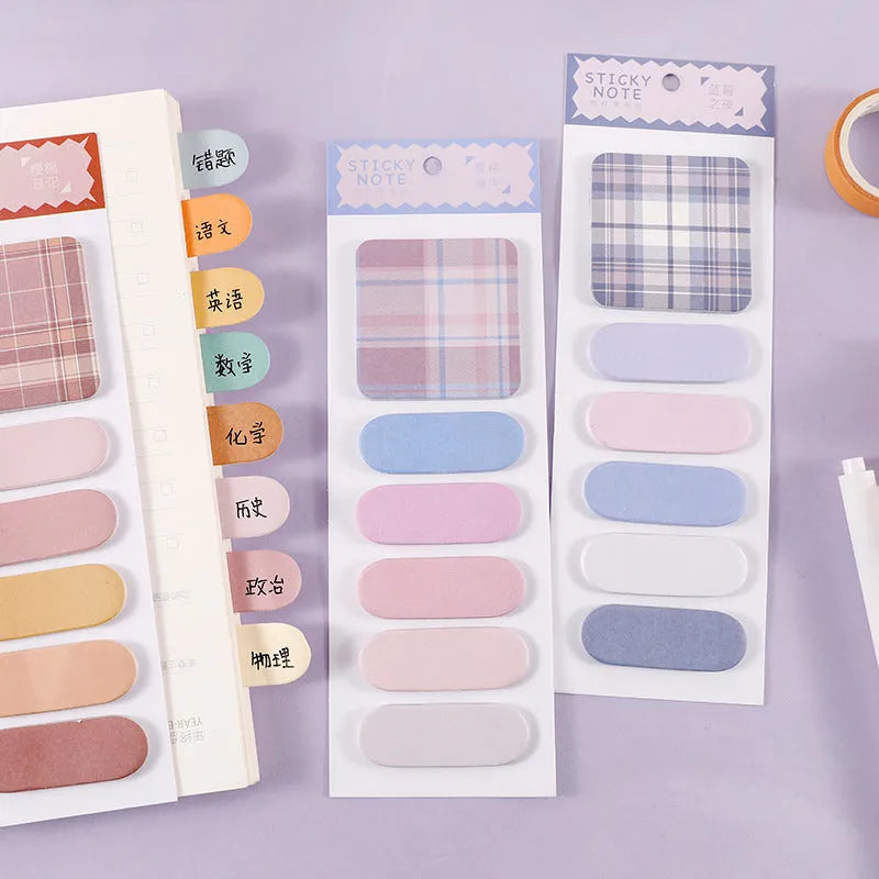 Colourful memo pad set with eight different designs measuring 67mm by 200mm