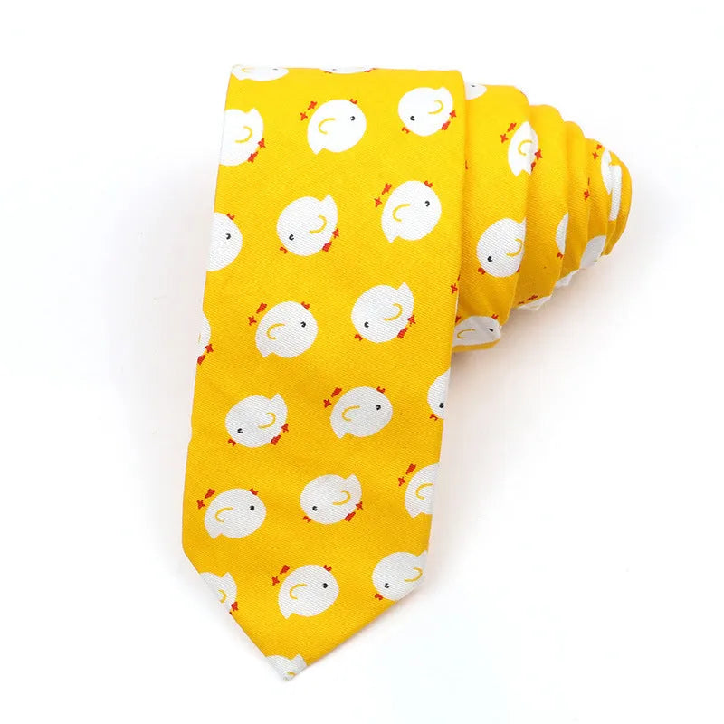 Narrow cotton bow tie with cartoon print pattern in assorted colour codes for men casual wear