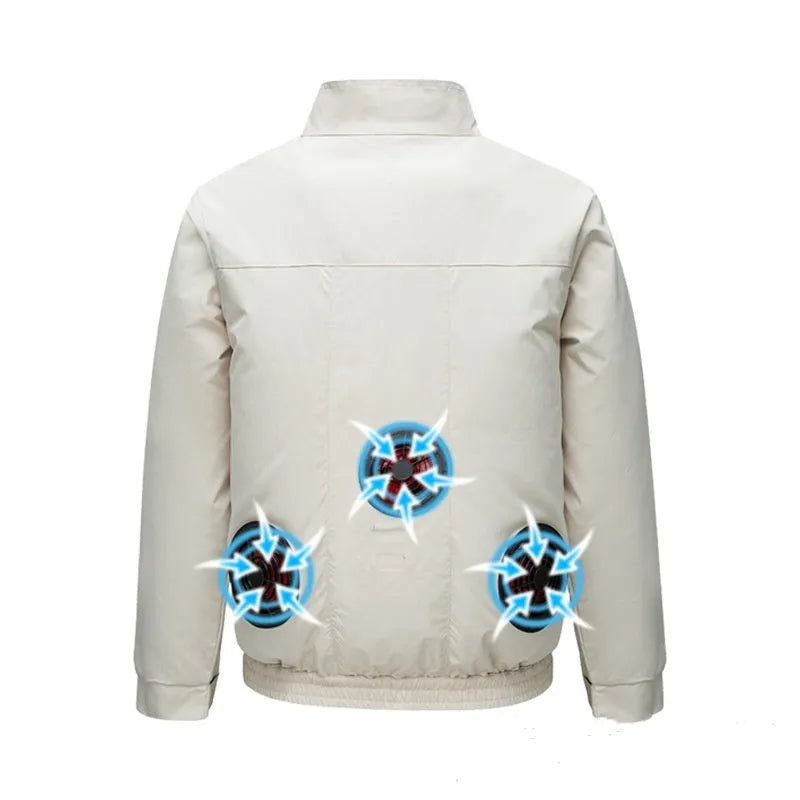 Men's black and white lightweight summer jacket with ventilation holes for outdoor cooling.