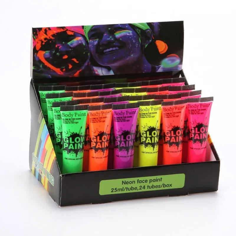 25ml bottle of neon gouache face paint labelled safe and non-toxic.