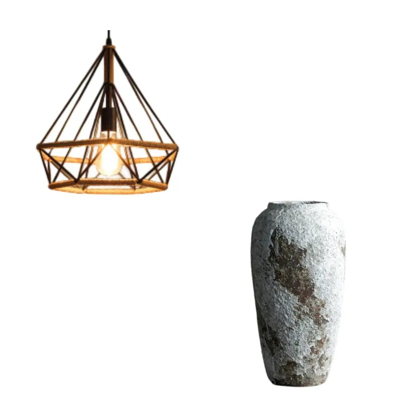 Rustic twine industrial retro chandelier with iron lampshade and LED light, 25cm diameter
