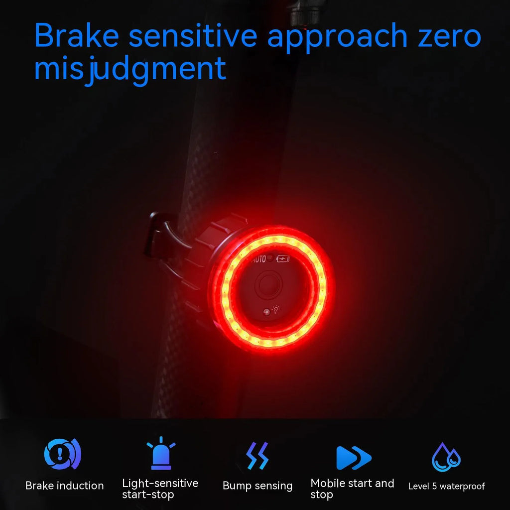 Black intelligent induction brake bicycle taillight with aluminium alloy construction and dual mounting brackets