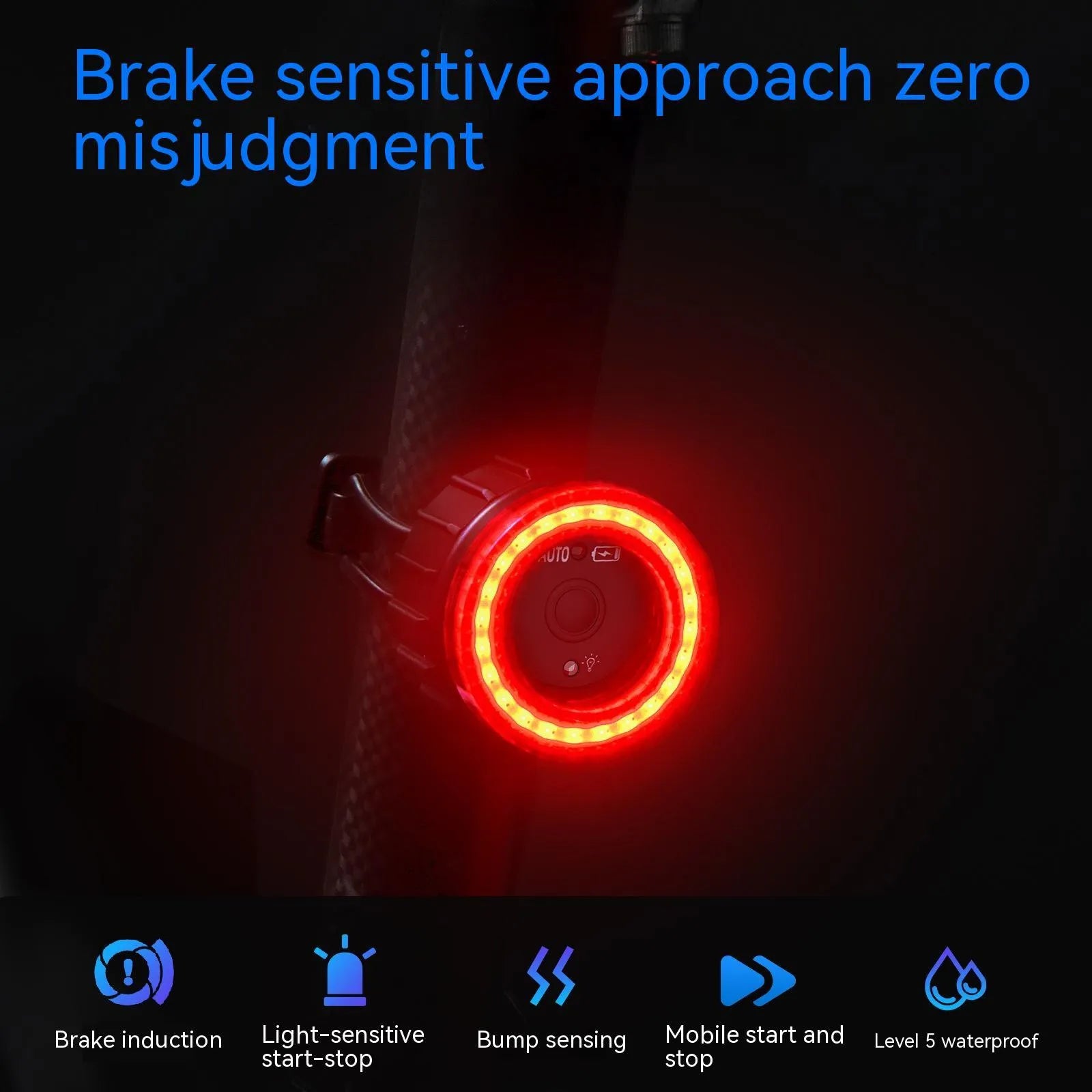 Black intelligent induction brake bicycle taillight with aluminium alloy construction and dual mounting brackets