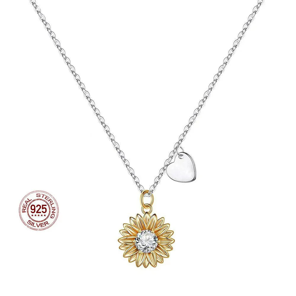 925 silver adjustable sunflower necklace with daisy petal geometry pendant for women.