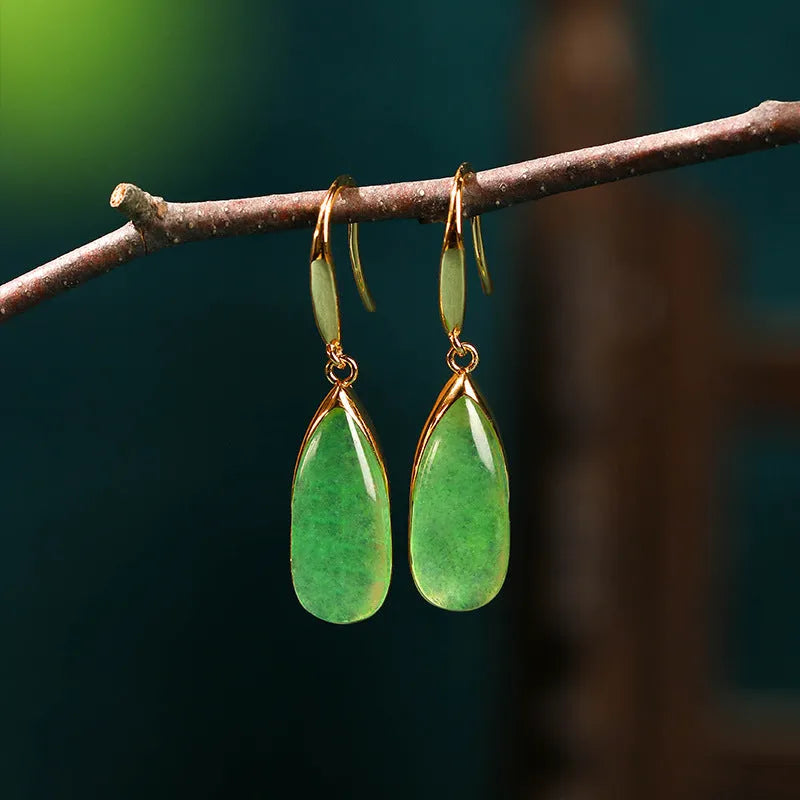 Retro Chinese style geometric earrings with water droplet design in CP798 jade colour