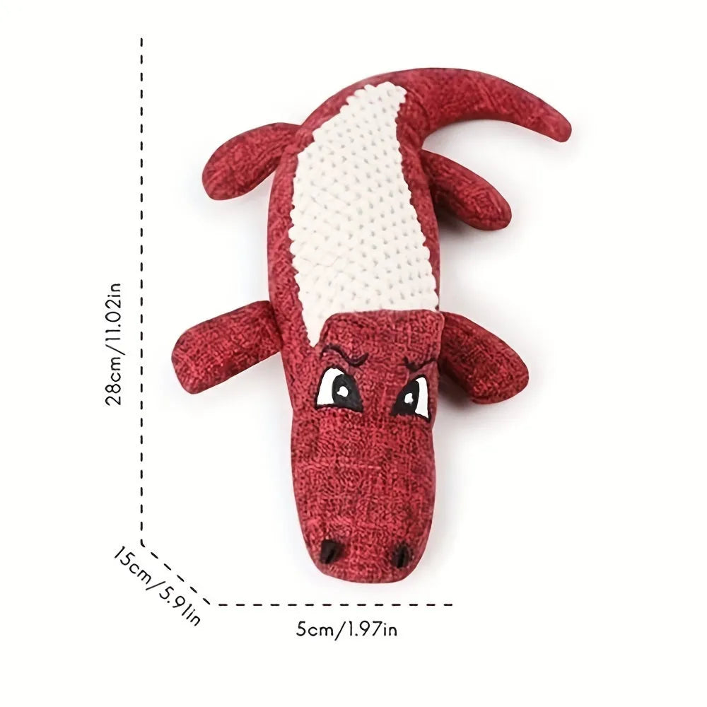 Blue, green, and red plush pet toys with corn grid texture and biting sound feature