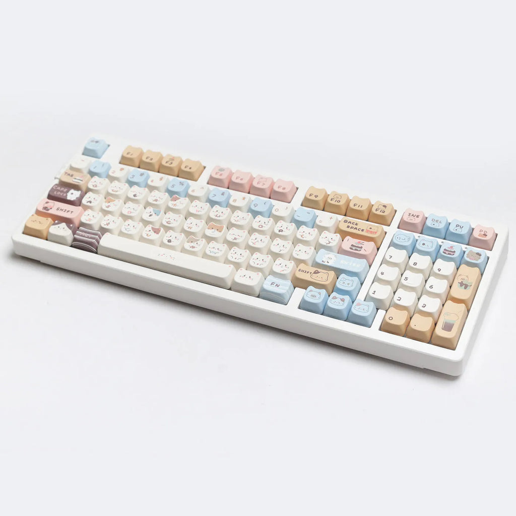 Sea salt cat themed PBT mechanical keyboard keycaps in full 26-unit set with optional 7u space bar