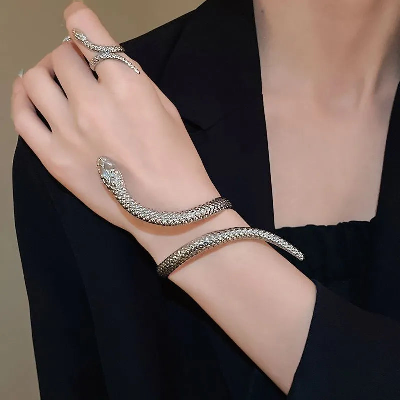 Gold electroplated twisted snake design ring and bracelet set with adjustable fastening