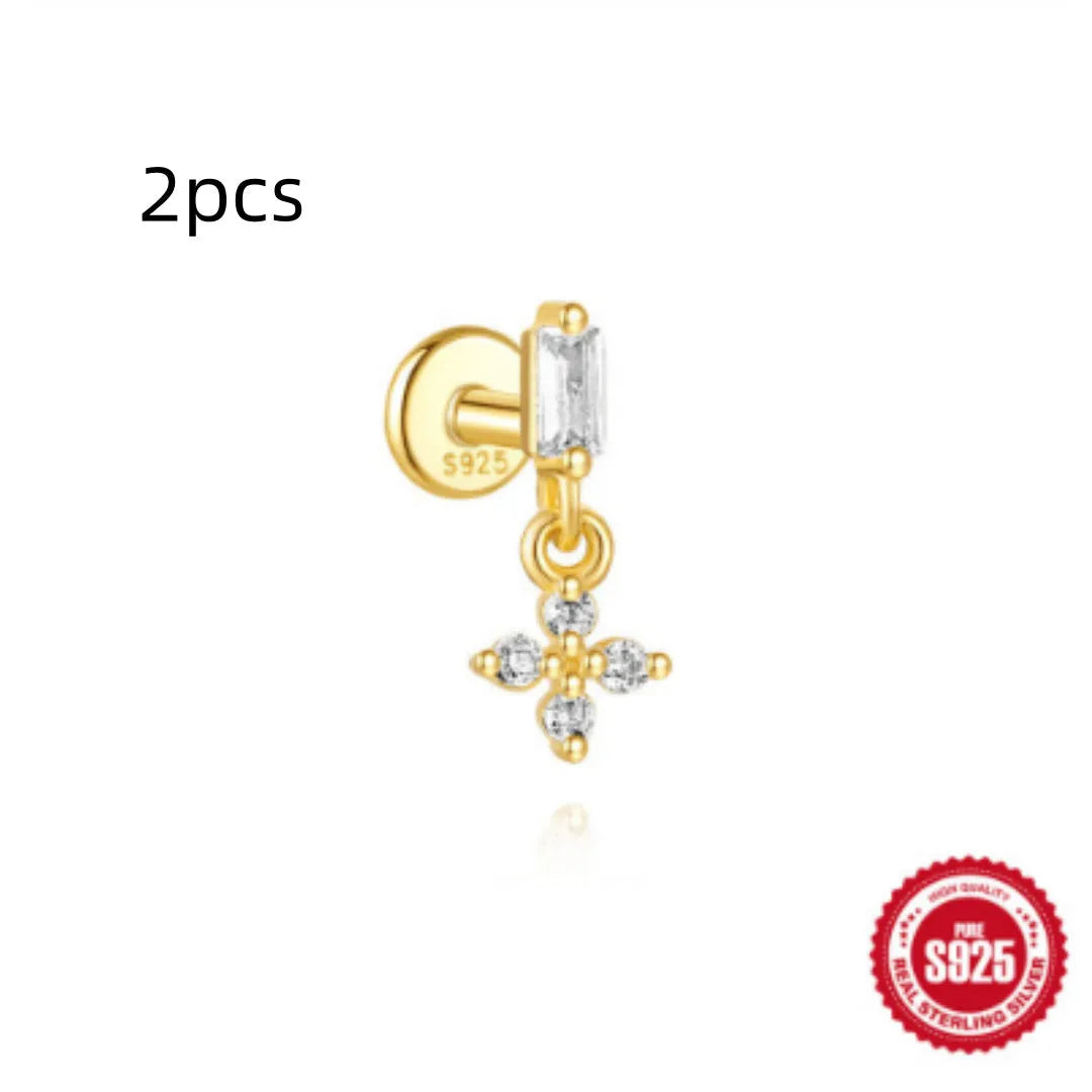 S925 sterling silver water drop earrings with flat spiral puncture design in single gold colour