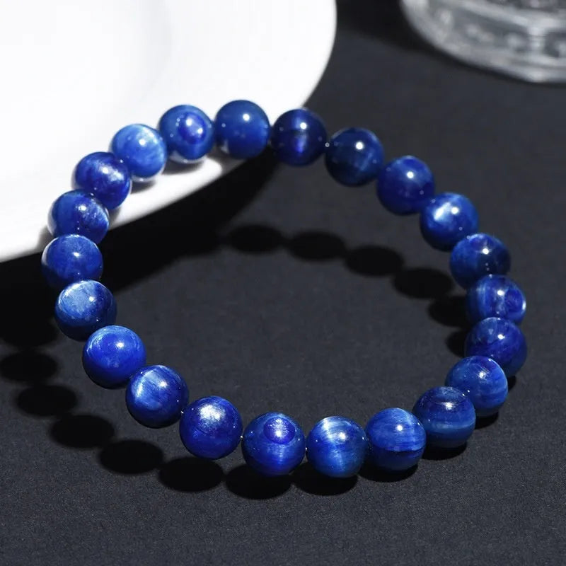 Blue crystal ball bracelet with geometric shape and Ruyi symbol design in polished 7A grade crystal
