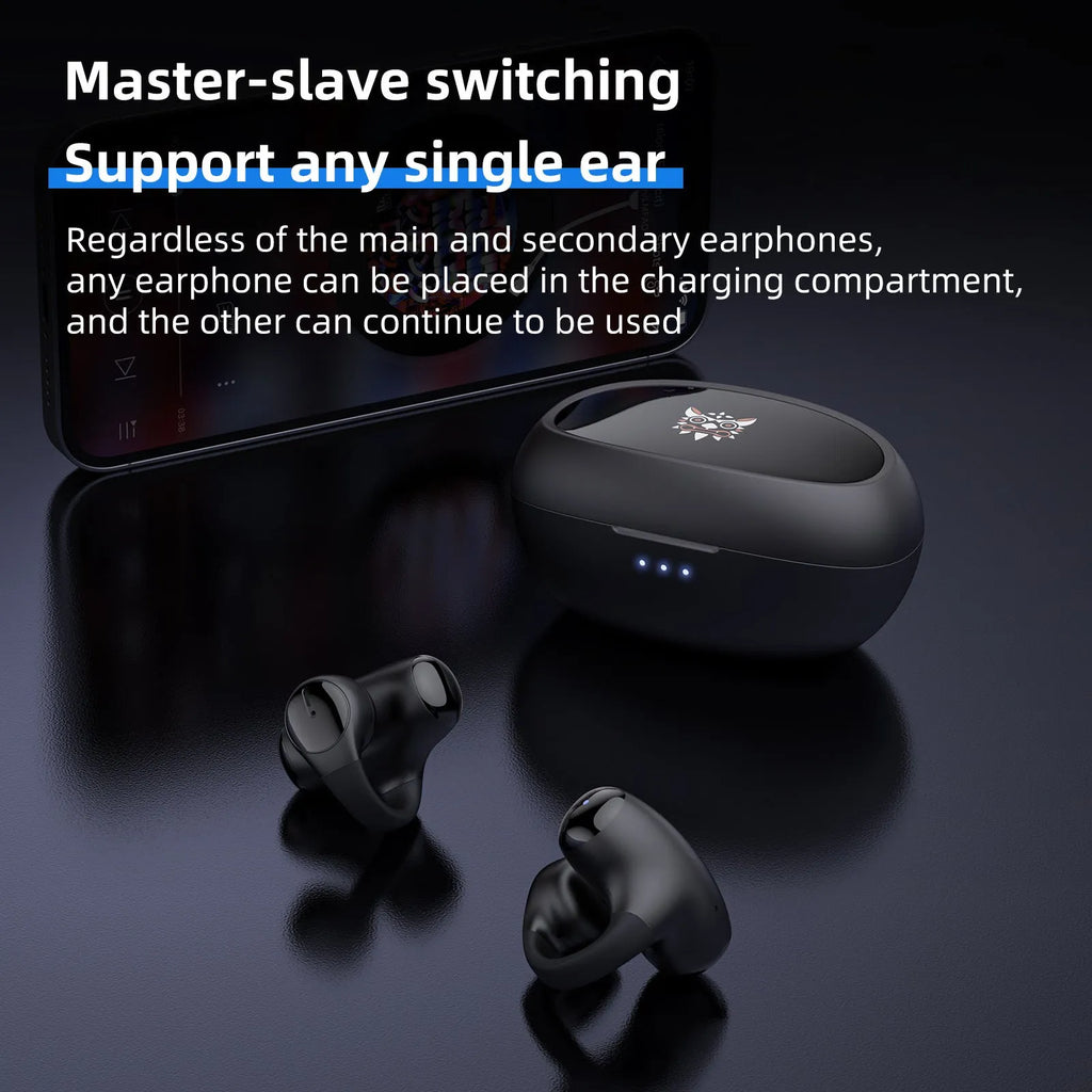 Black and white T306 Bluetooth wireless clip-on gaming headset with sports earhook design