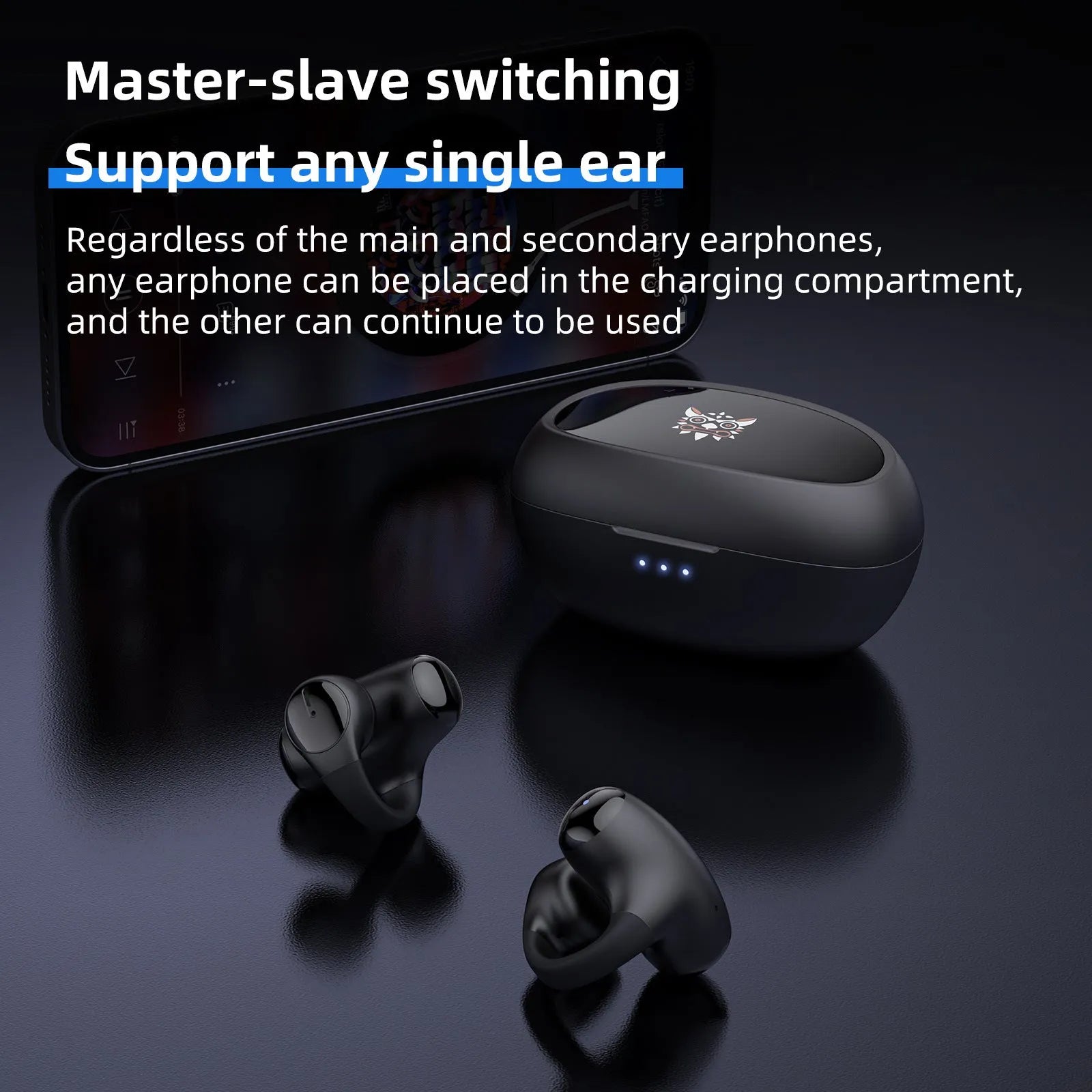 Black and white T306 Bluetooth wireless clip-on gaming headset with sports earhook design