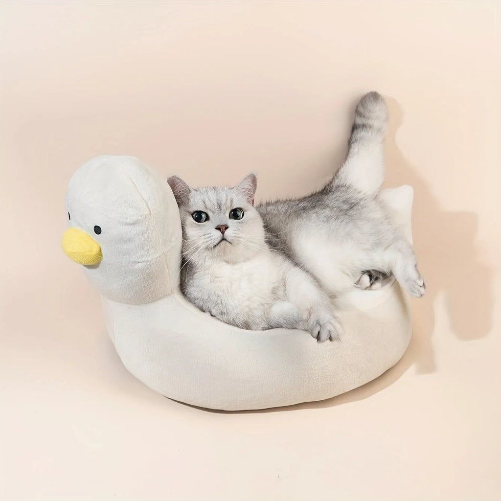 Duck shape fluffy pet bed sofa for small dogs and cats in blue or white colour
