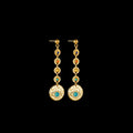Three pairs of geometric stainless steel stud earrings showing star, eye, and sun designs