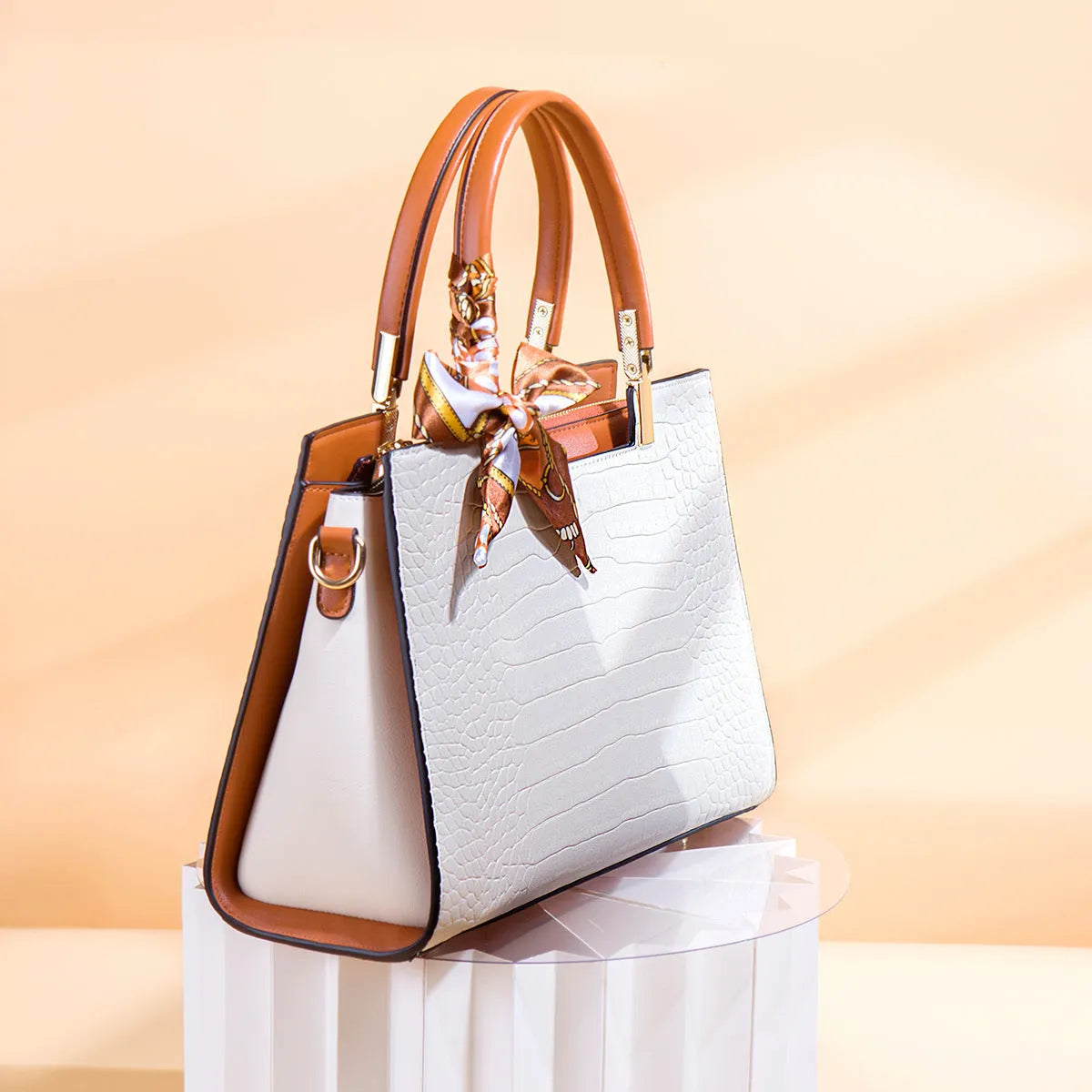Women's milky white PU shoulder handbag with multiple interior compartments and urban simplicity styling