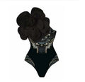 Women's one-piece swimsuit with three-dimensional floral embroidery in polyester fabric