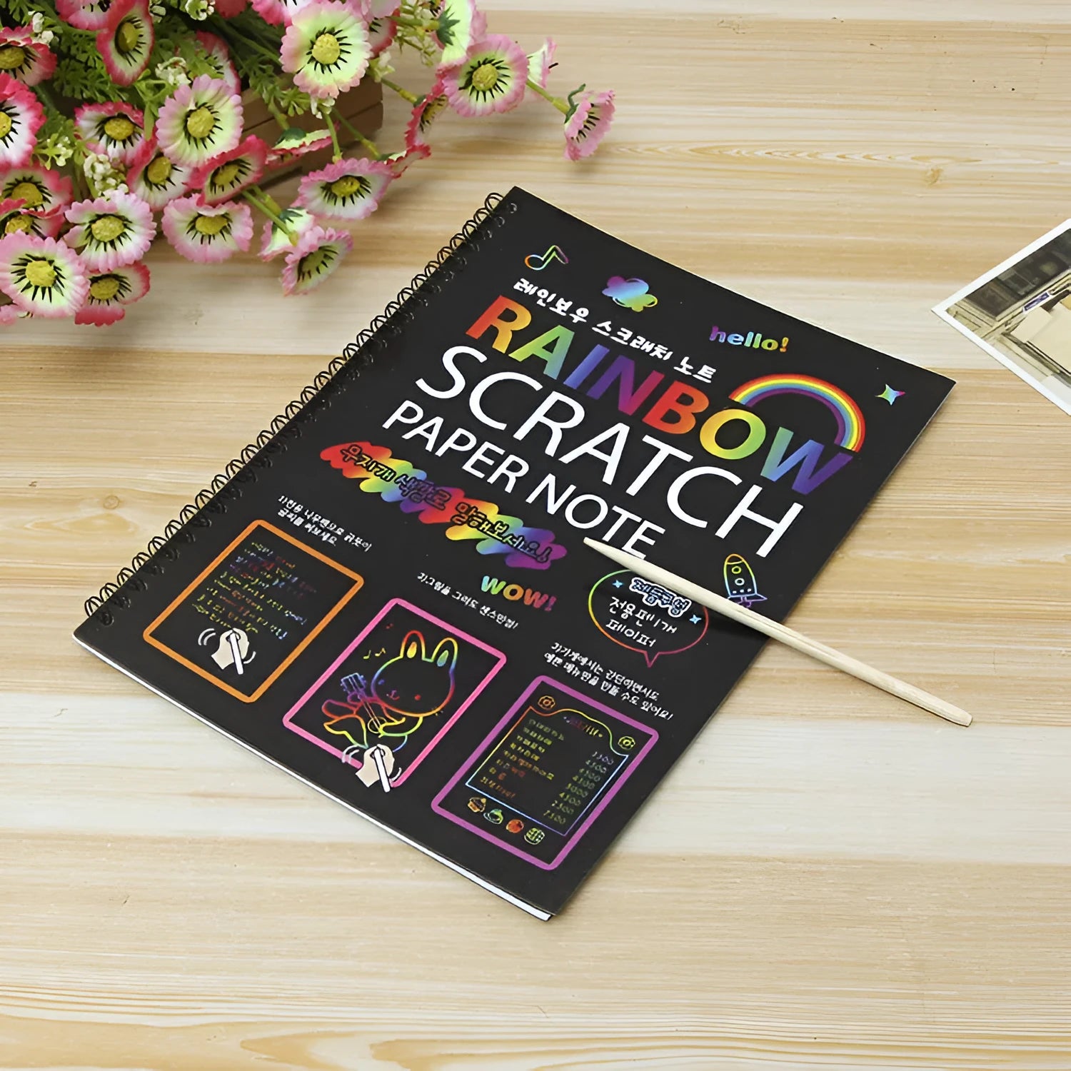 Children's large 26x19cm colourful scratch art paper with scraper tool for DIY painting
