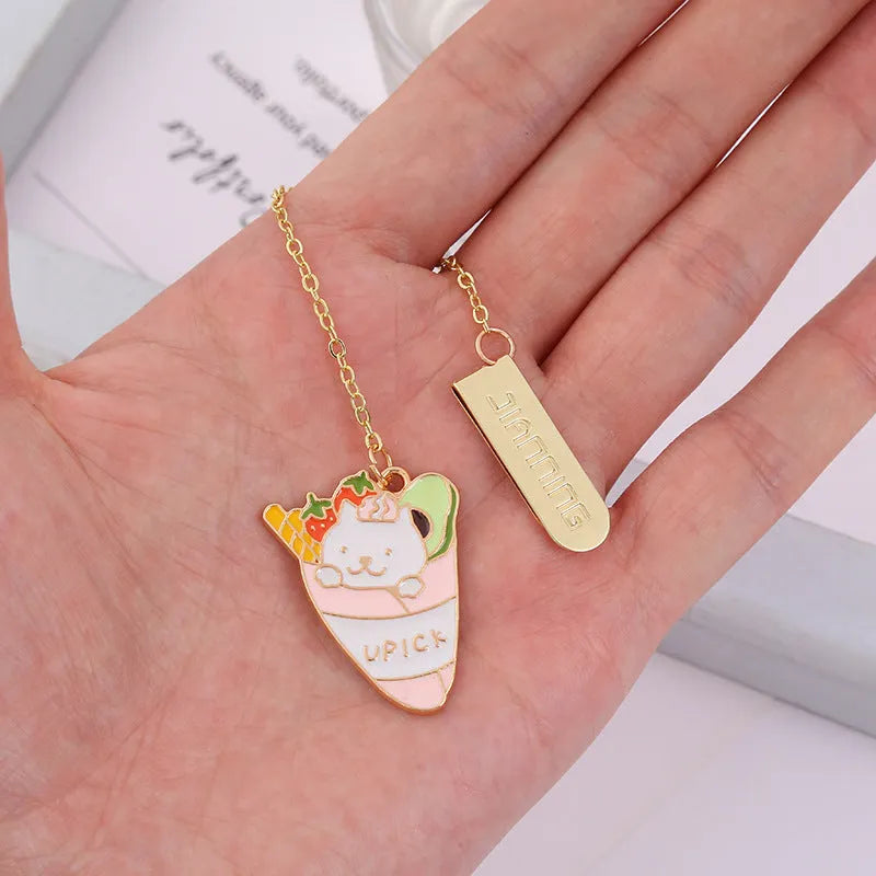 Jane Key Foodie cartoon cat metal bookmark in strawberry cake design