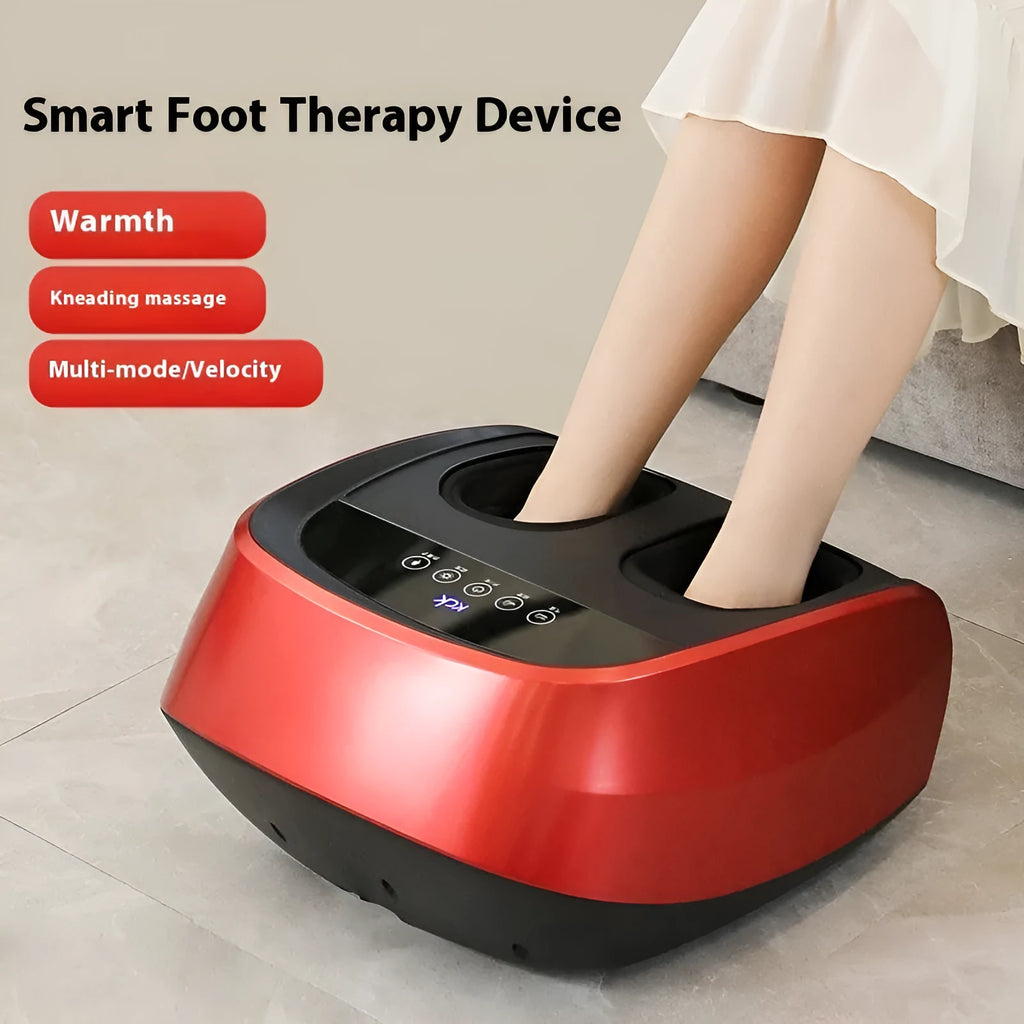 Flip automatic foot massager in black on a floor, showing foot placement area.