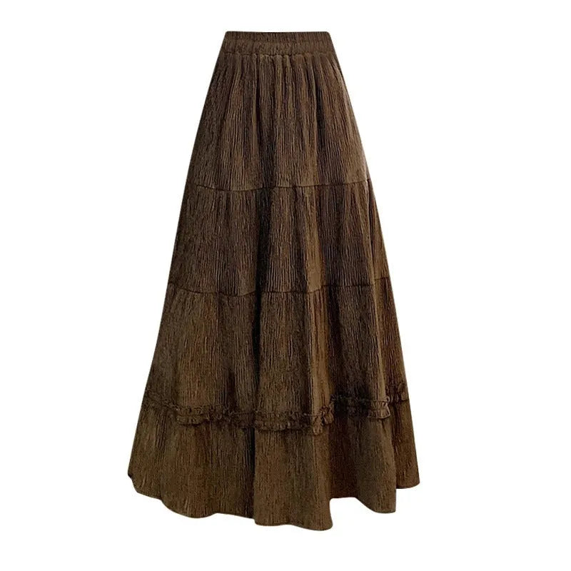 Corduroy A-line midi skirt with elastic waistband in milky white, black or brown colours