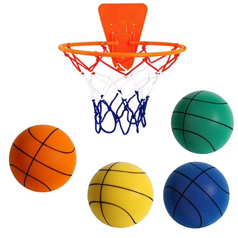 Silent high density foam sports ball in bright assorted colours for indoor basketball training