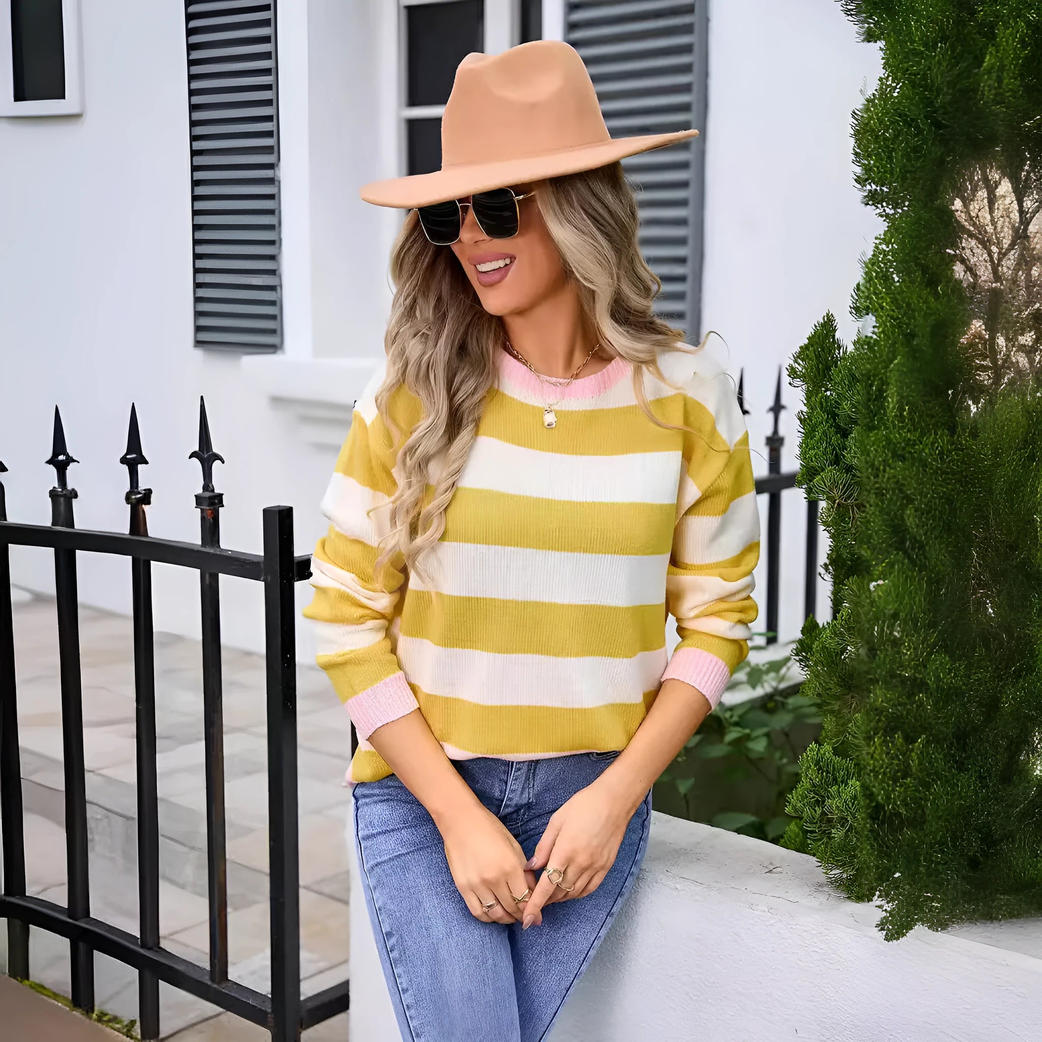 Women's loose fit acrylic sweater in multiple colours with round neck and long sleeves
