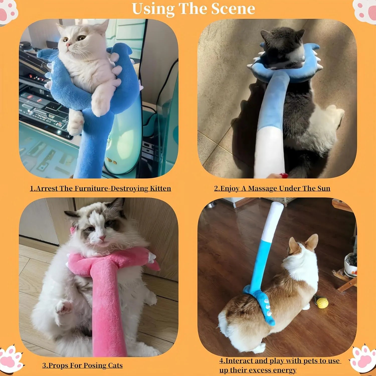 70cm blue plush cat wand toy with foam-filled head for indoor cat play