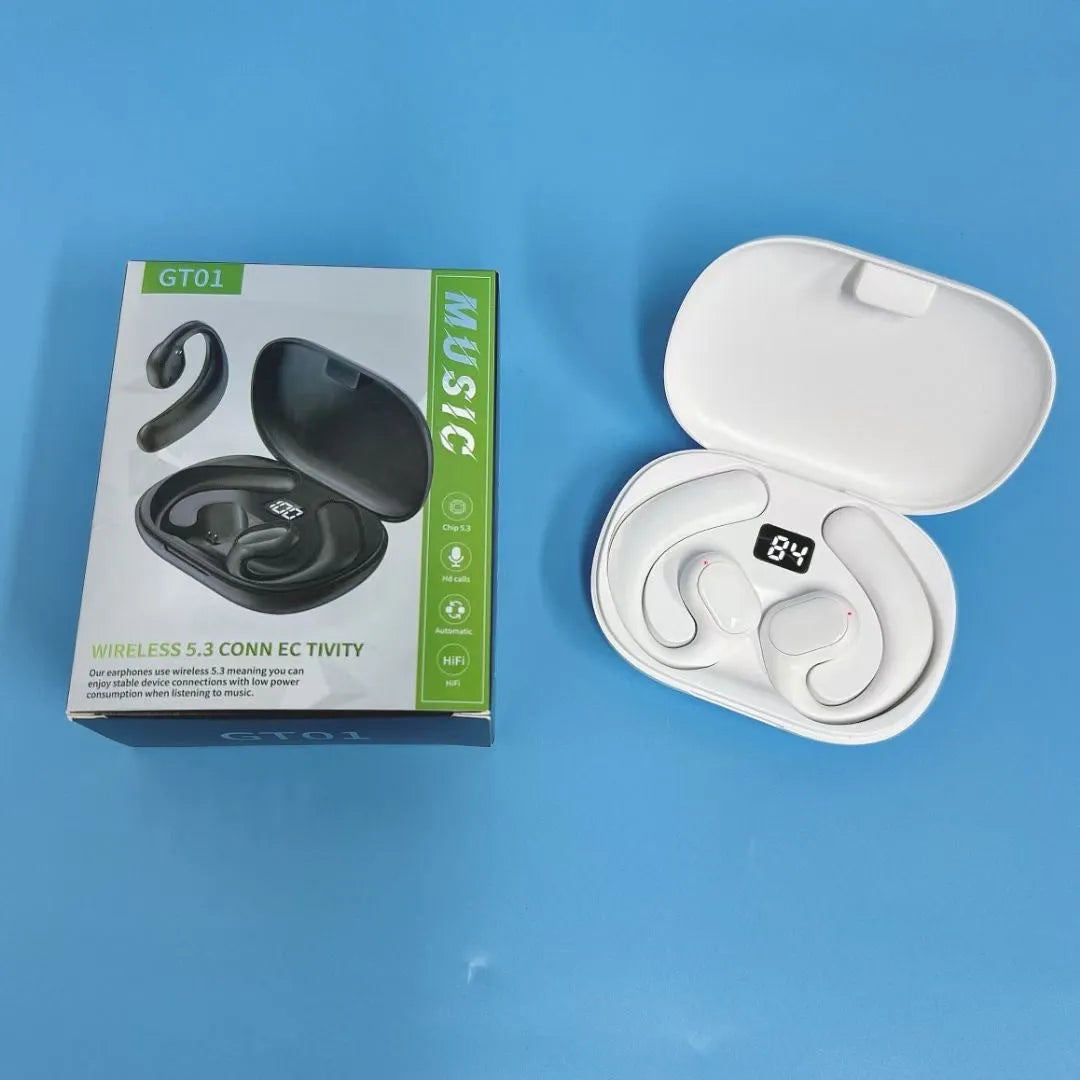 Ear-mounted Bluetooth wireless headset with digital display screen in black colour