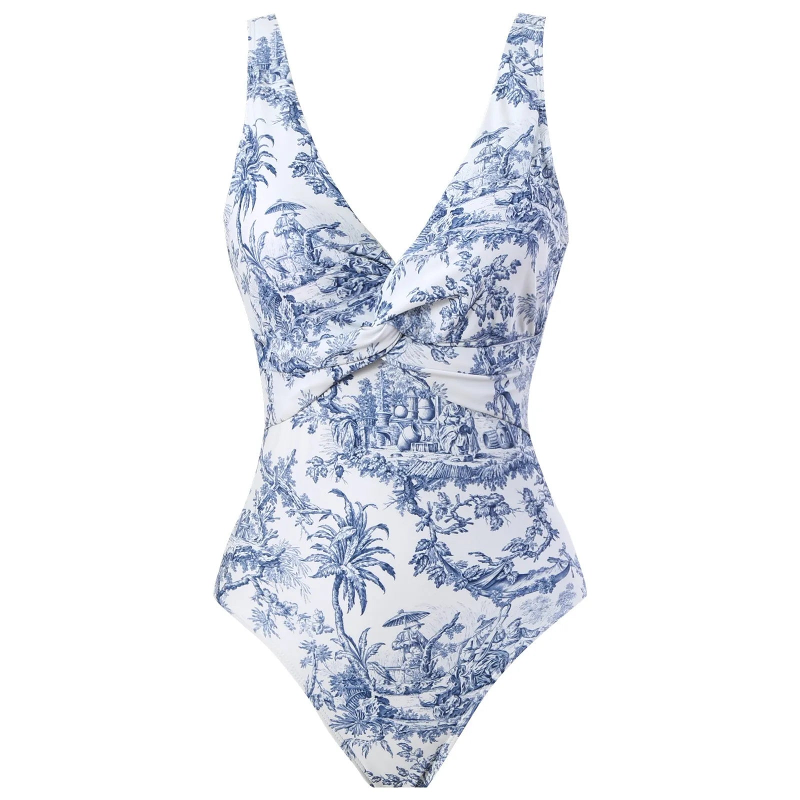 Women's vintage floral print one-piece swimsuit with short sleeves and conservative cut