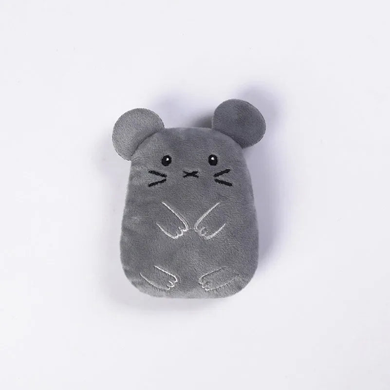 Small plush cat chew toy with catnip and vocal sound feature in assorted colours