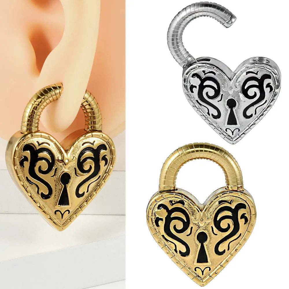 Heart-shaped stainless steel earrings in gold or steel colour with electroplated finish