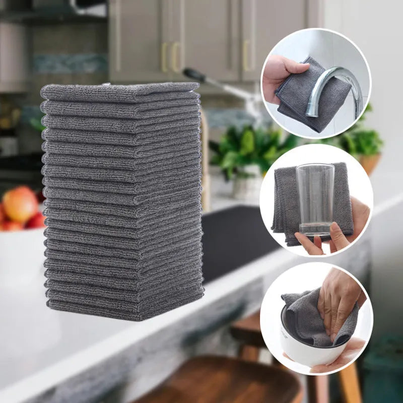 Grey square microfiber kitchen cleaning cloth for oily pots and bowls