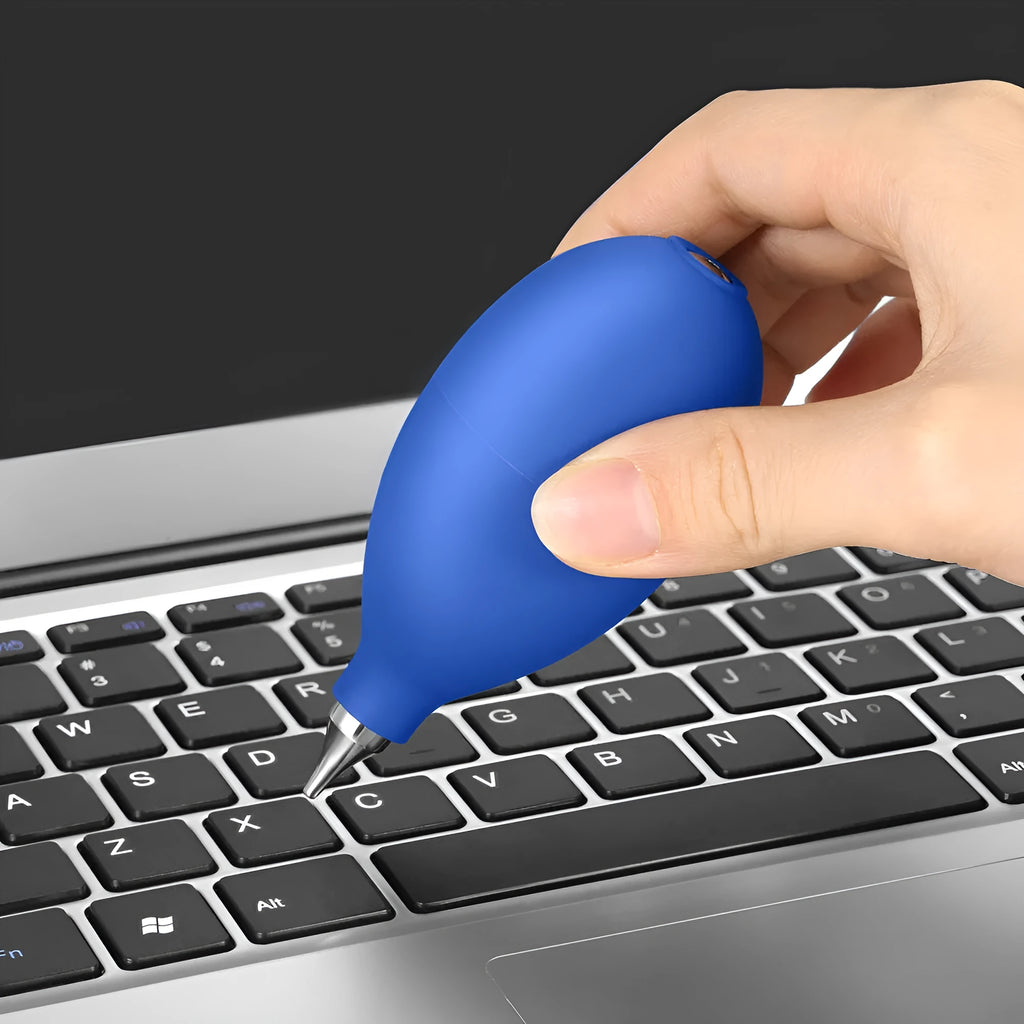 Blue rubber dust removal blower ball for cleaning camera lenses and mobile phones.