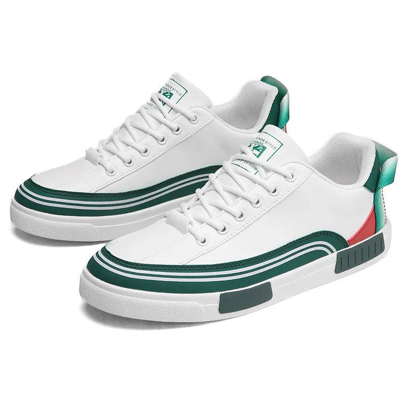 Men's canvas casual shoes with mesh panels in beige, white and green colour combination