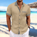 Men's pure cotton slim fit striped short sleeve casual shirt with double button design